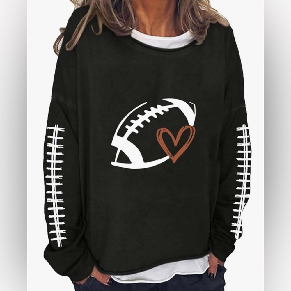 SHEIN Curve scoop neck long sleeve top football with heart stretchy NEW size 4X